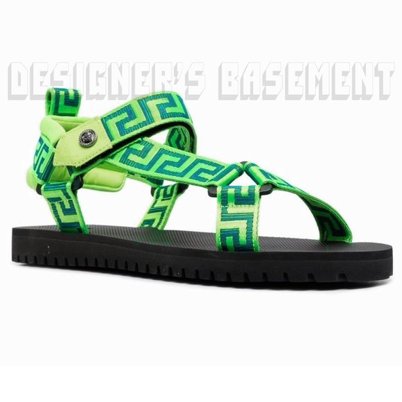 VERSACE neon green 41 EU - 8 US Greca canvas MEDUSA stud neoprene black Sandals main image 7